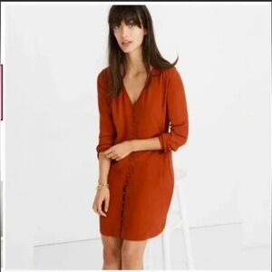 Madewell Heather Long Sleeve Rust Button-Down Mini Shirt Dress - Size XS